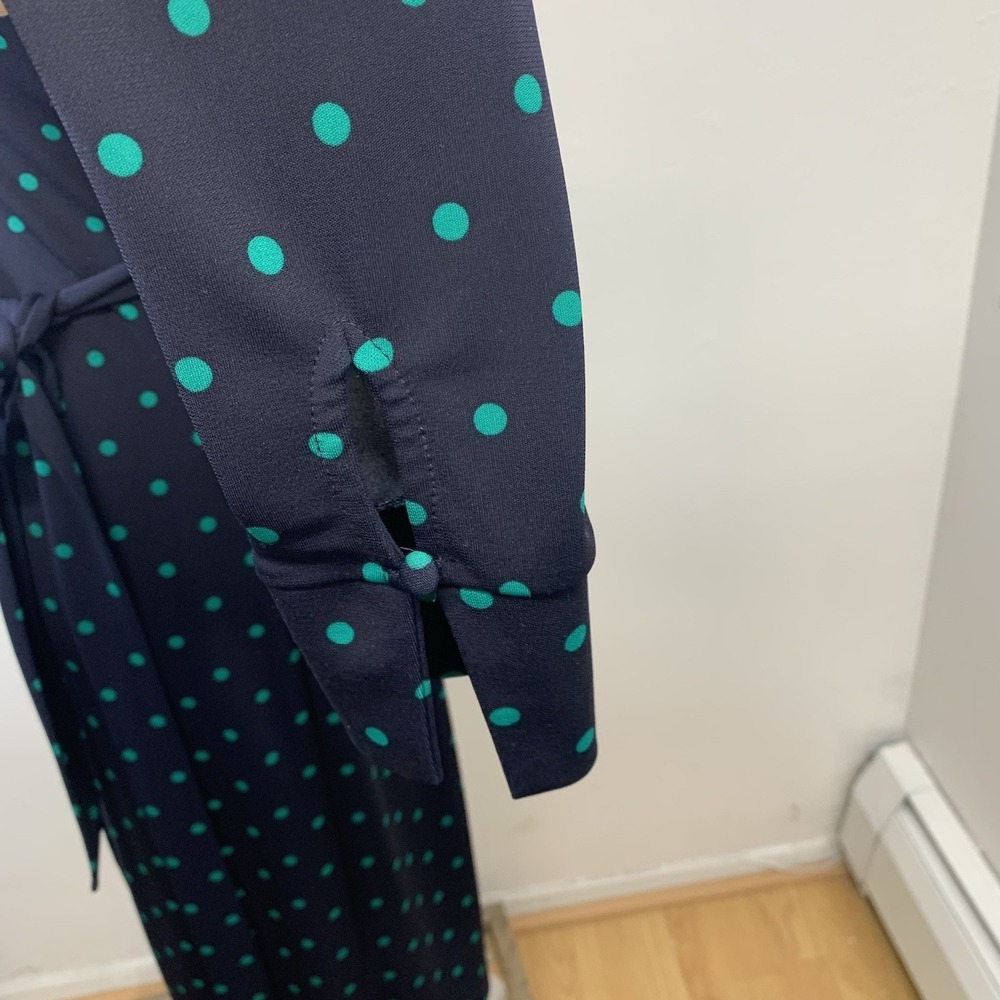Ann Taylor Wrap Dress Navy Green Polka Dot Sz 4 Below Knee Business Travel Work - Picture 4 of 7